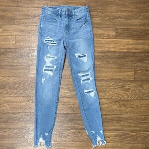 American Eagle Outfitters Women's Ripped Light Blue Skinny Jeans